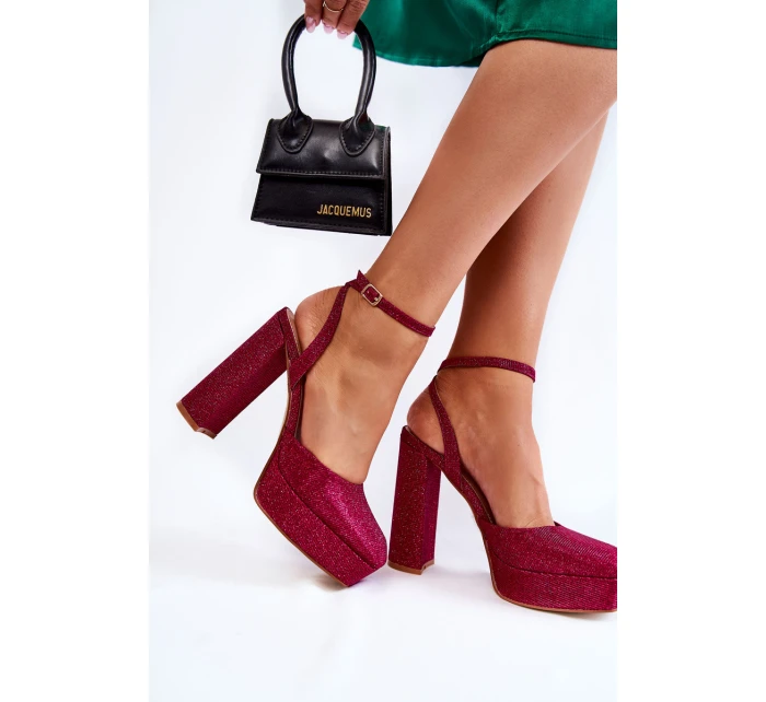 Dámské sandály třpytivé na podpatku Tmavě růžove Rosel Dámské sandály třpytivé na podpatku Tmavě růžove Rosel