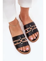 Ploché dámské sandály se zlatým detailem černé model 21700081 - Boto Ploché dámské sandály se zlatým detailem černé model 21700081 - Boto