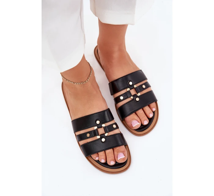 Ploché dámské sandály se zlatým detailem černé model 21700081 - Boto Ploché dámské sandály se zlatým detailem černé model 21700081 - Boto