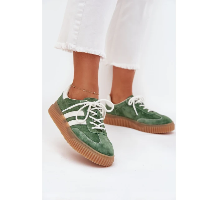 Dámské Velurové Tenisky Na Platformě Zelené model 21703435 - Boto Dámské Velurové Tenisky Na Platformě Zelené model 21703435 - Boto