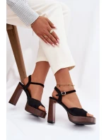 Dámské sandály na podpatku a platformě z eko semiše Černé model 21943416 - Boto