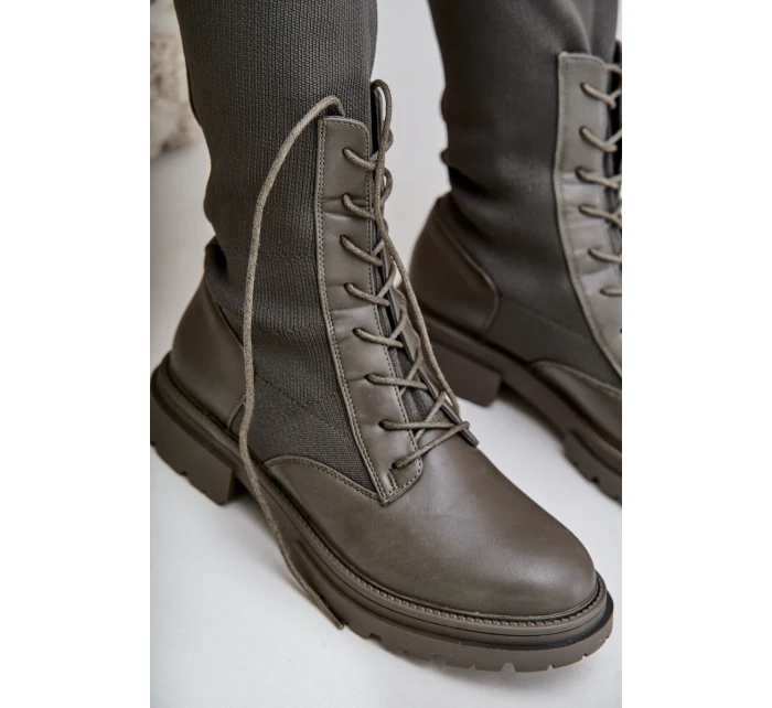 Nazouvací kozačky s ponožkovým svrškem tmavě zelené Iranel Nazouvací kozačky s ponožkovým svrškem tmavě zelené Iranel