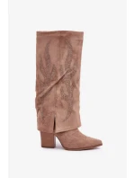 Zdobené Kozačky S Ohnutým Svrškem Na Podpatku Tmavě Béžové Ivilta