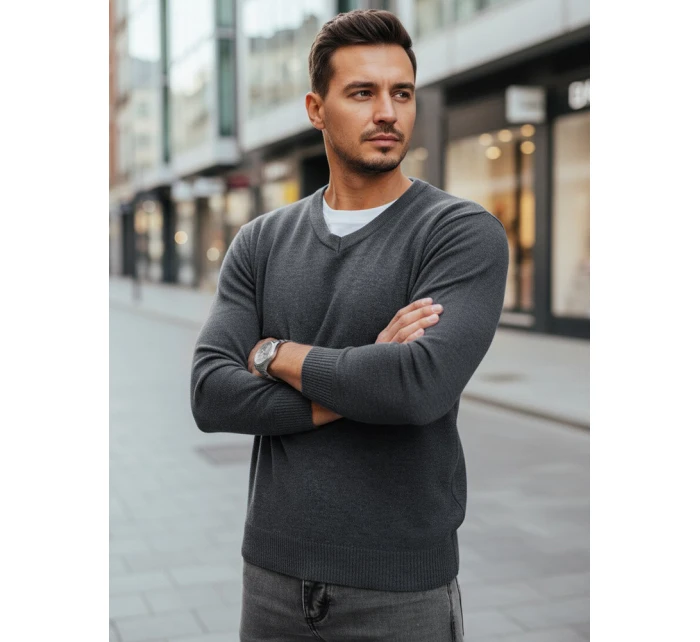 Pánský světle šedý svetr s výstřihem Dstreet model 21993992 - FashionStreet Pánský světle šedý svetr s výstřihem Dstreet model 21993992 - FashionStreet