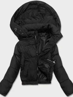 Černá krátká bunda pro přechodné období s kapucí (16M9080-392)