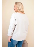 Dámská bavlněná blůza Plus Size s výstřihem do V béžová