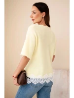 Svetr dámský s krátkým rukávem a krajkou žlutý