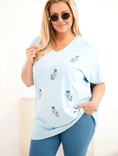 Dámská bavlněná halenka Plus Size s model 22185749 modrá - K-Fashion