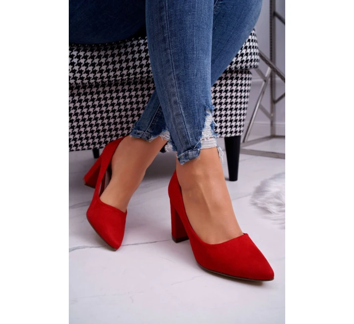 Dámské semišové lodičky na podpatku červené Florena Dámské semišové lodičky na podpatku červené Florena