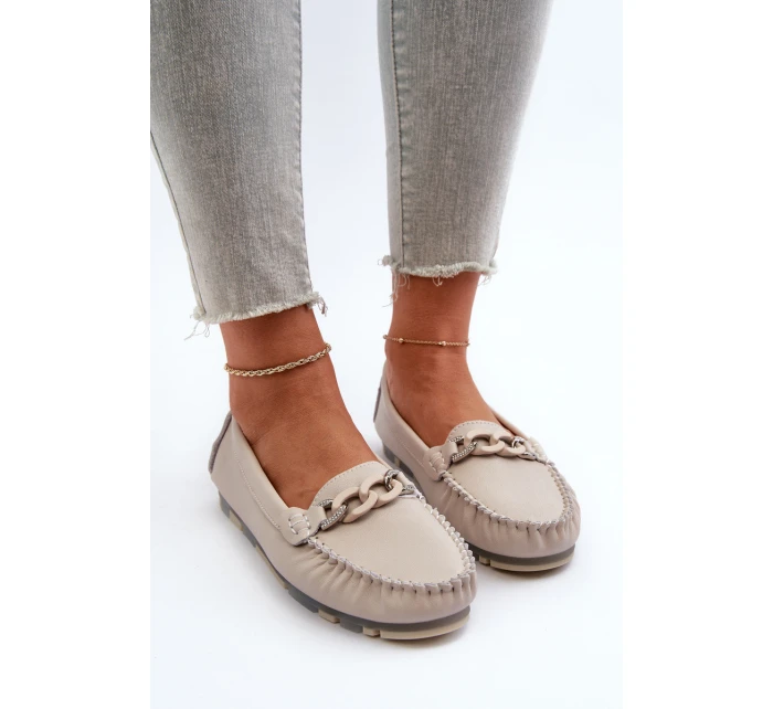 Dámské kožené mokasíny s ozdobou béžové S.Barski LR339