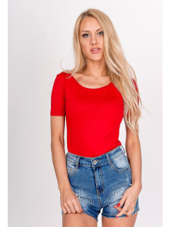 Jednobarevné dámské tričko s výstřihem na zádech - červená,