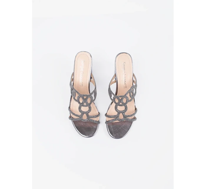 Stylové dámské  nazouváky stříbrné na širokém podpatku