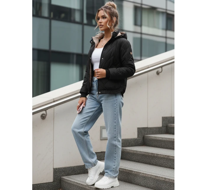 Dámská přechodná prošívaná bunda s kapucí černá FashionStreet TY5618