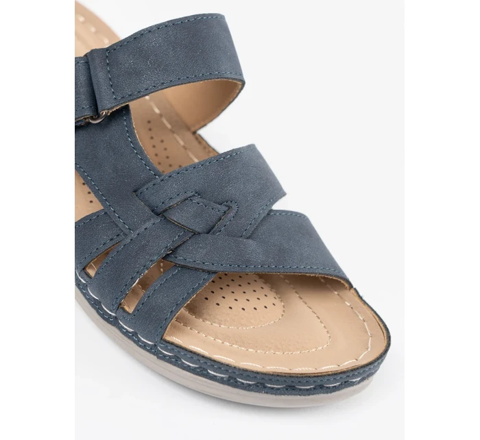 Komfortní  nazouváky dámské modré na plochém podpatku