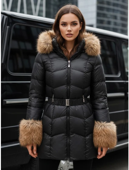 Dámská zimní prošívaná bunda s kapucí černá FashionStreet TY5320