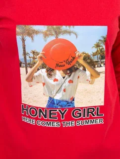 Šaty s potiskem Honey girl červené