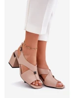 Elegantní Dámské Sandály Na Podpatku model 21695150 Béžové - VINCEZA