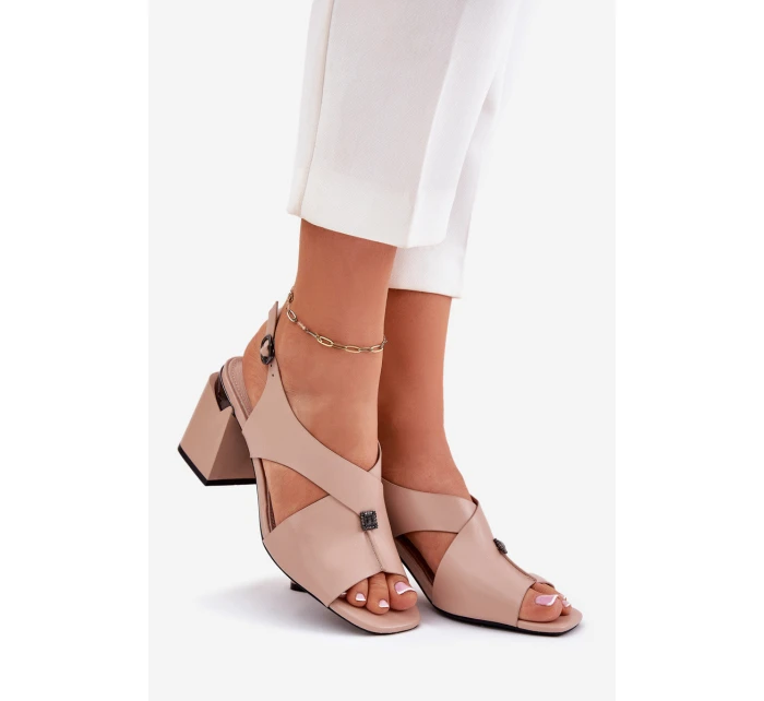 Elegantní Dámské Sandály Na Podpatku model 21695150 Béžové - VINCEZA