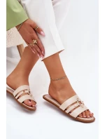 Ploché Dámské Pantofle Se Zlatým Detalem Béžové model 21700067 - Boto