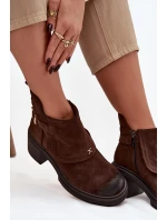 Kozačky z přírodního semiše zateplené model 21744786 čokoládové - Zazoo