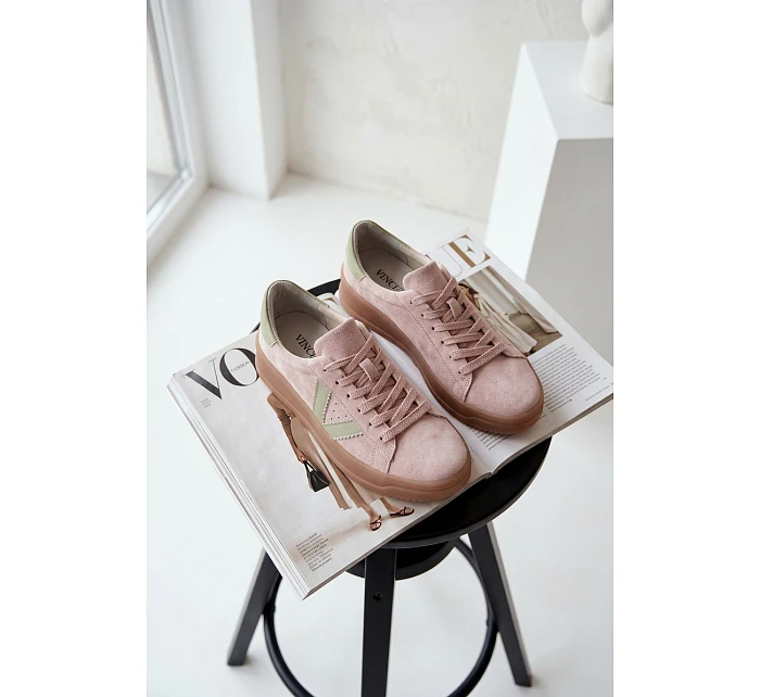 Dámské tenisky z přírodního semiše na platformě model 22069636 růžové - VINCEZA