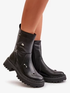 Dámské Kotníkové Boty z Eko Kůže na Zip s Ozdobnými Detaily Černé Reritha
