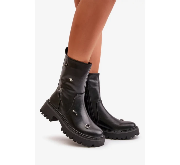 Dámské Kotníkové Boty z Eko Kůže na Zip s Ozdobnými Detaily Černé Reritha Dámské Kotníkové Boty z Eko Kůže na Zip s Ozdobnými Detaily Černé Reritha