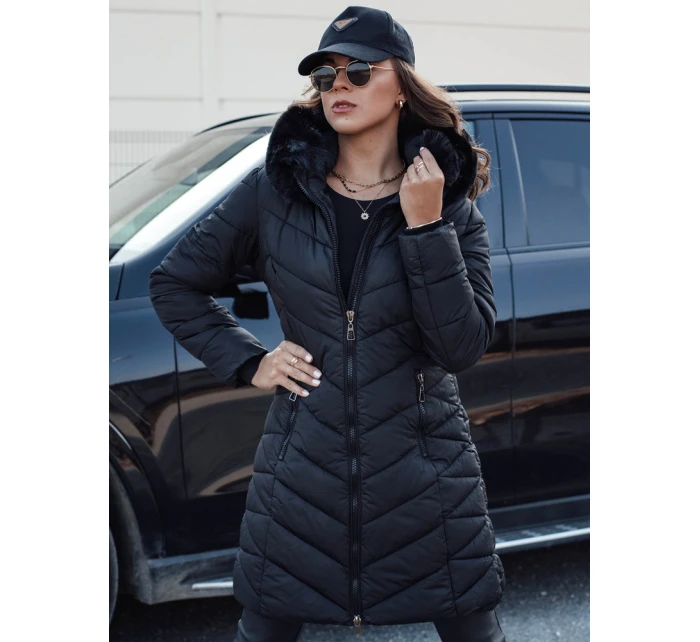 MODLOVA prošívaná dámská zimní bunda s kapucí černá FashionStreet TY4570