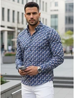 Pánská vzorovaná košile s dlouhým rukávem tmavě modrá FashionStreet DX2666