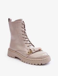 Dámské lakované Workery boty s ozdobou D&A MR870-67 světle šedá