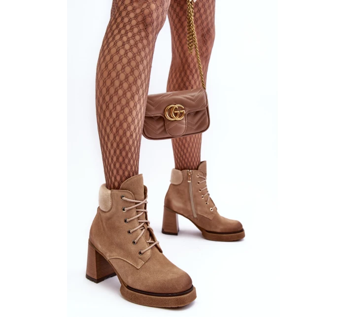 Botky Zamszové Šněrovací Na Sloupku Bežové Lemar Flomes