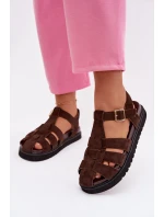 Dámské římské sandály s zlatou sponou na platformě Čokoládová Terelina