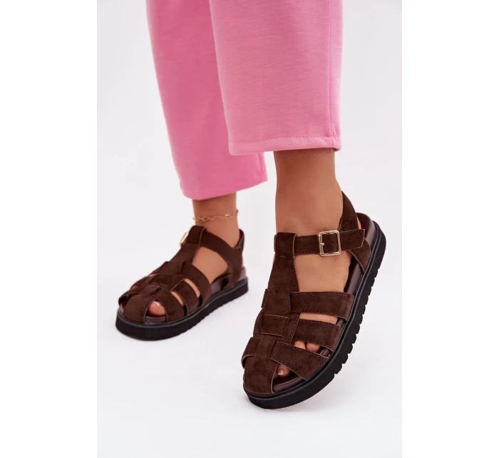 Dámské římské sandály s zlatou sponou na platformě Čokoládová Terelina