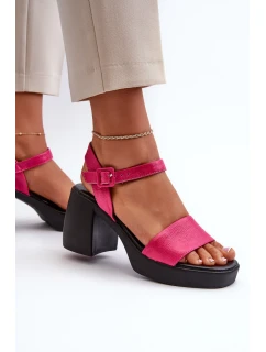 Zazoo Dámské kožené sandály na bloku fuchsie