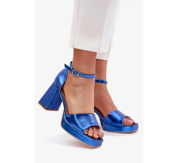Dámské lakované sandály na sloupku - modré Marila Dámské lakované sandály na sloupku - modré Marila