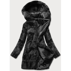 Černá dámská bunda - kožíšek s kapucí (BR9741-1)