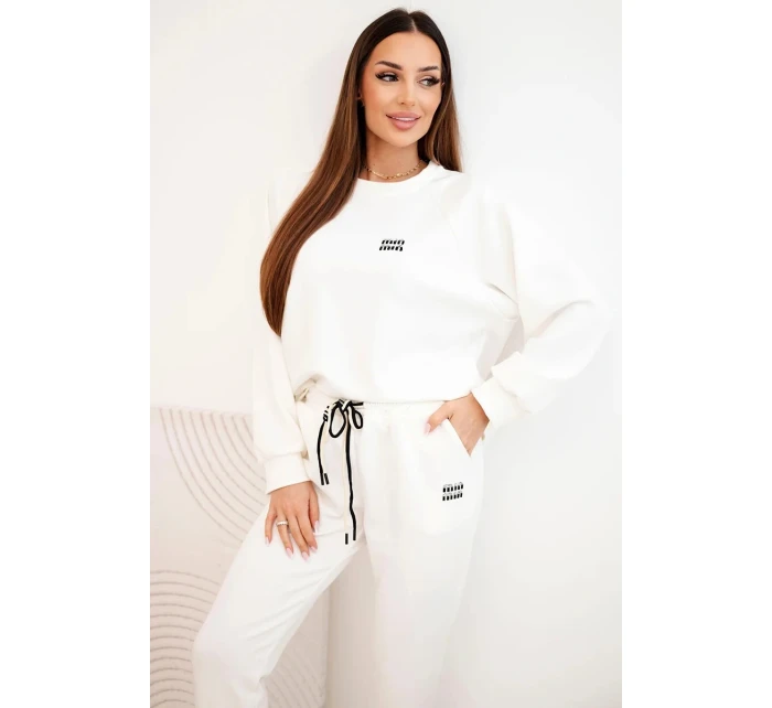 Dámský komplet z viskózy s mikinou a kalhotami ecru masełkowy