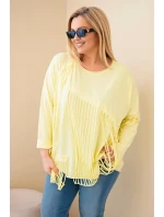 Dámská bavlněná blůza Plus Size s třásněmi žlutá Dámská bavlněná blůza Plus Size s třásněmi žlutá