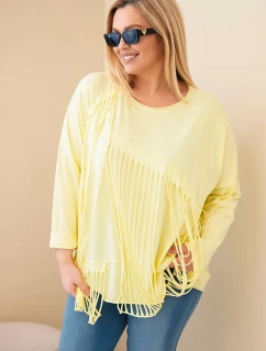 Dámská bavlněná blůza Plus Size s třásněmi žlutá