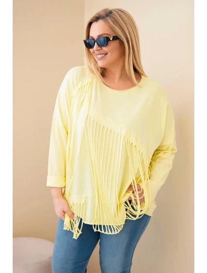 Dámská bavlněná blůza Plus Size s třásněmi žlutá Dámská bavlněná blůza Plus Size s třásněmi žlutá