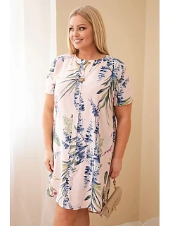 Dámské viskózové šaty Plus Size s krátkým rukávem a výstřihem na knoflíky pudrově růžové