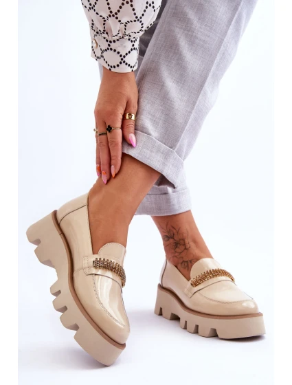 Módní mokasíny na platformě s ozdobou model 21615133 béžová - Laura Messi