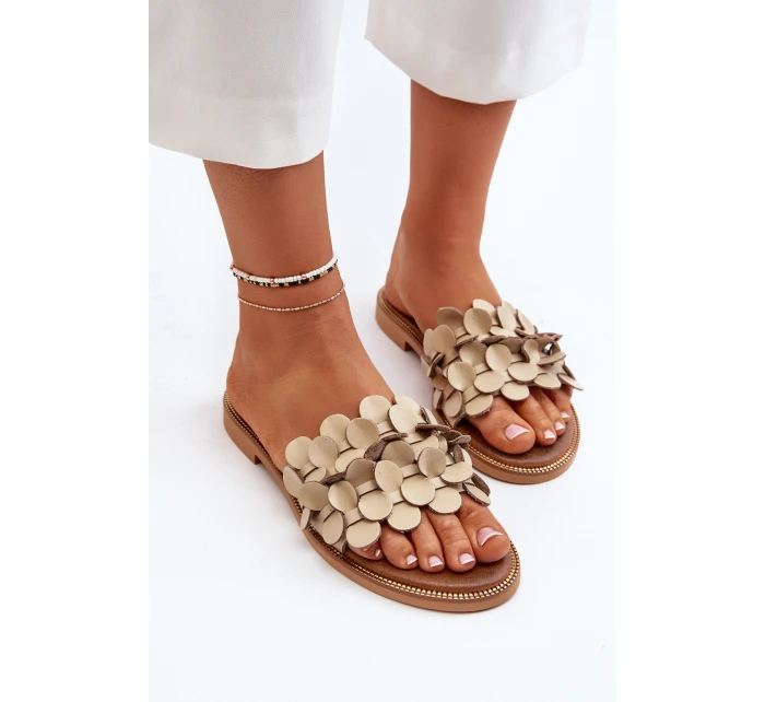 Zazoo 40381 Dámské Kožené Žabky Na Ploché Podrážce Beige