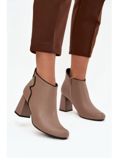 Kožené zateplené kotníkové boty na jehlový podpatek Béžové Ivessara