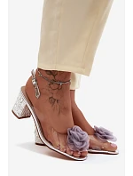 Průhledné sandály na vysokém podpatku s krystaly síťová růže D&A MR61-9011 stříbrné