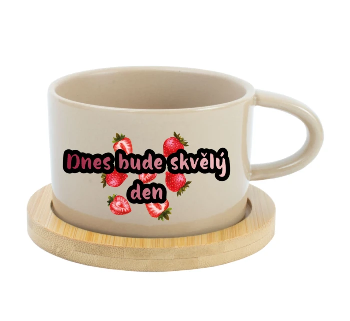 Personalizovaný keramický hrníček Makronka s ovocem a textem 