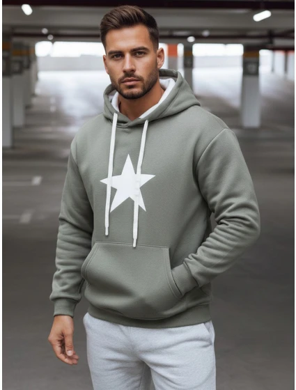 Pánská khaki mikina s kapucí Dstreet BX5928