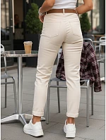 Dámské úzké džíny s páskem mírně vypasované ecru FashionStreet UY2922