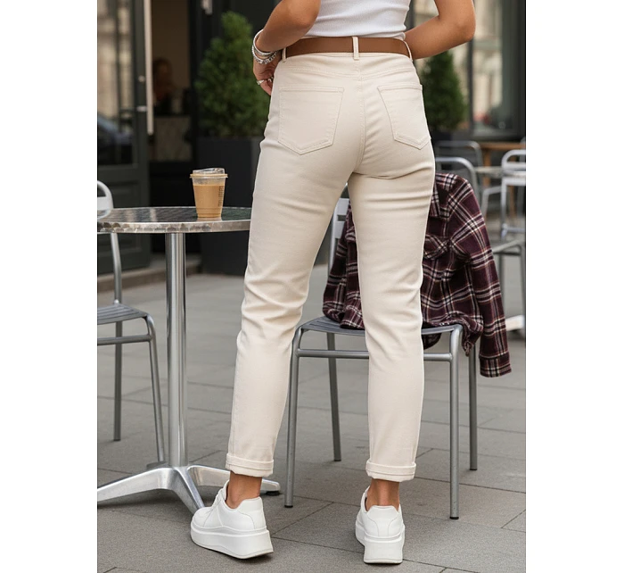 Dámské úzké džíny s páskem mírně vypasované ecru FashionStreet UY2922