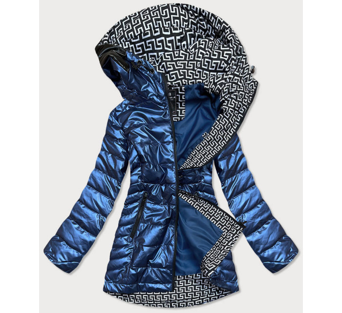 Světle modrá metalická dámská bunda s kapucí (W717)